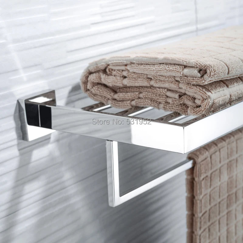 23 Inch Bathroom Double Towel Rail Rack Bar Shelf Wall Mounted Stainless Steel Polished Towel Storage Rack Shelf