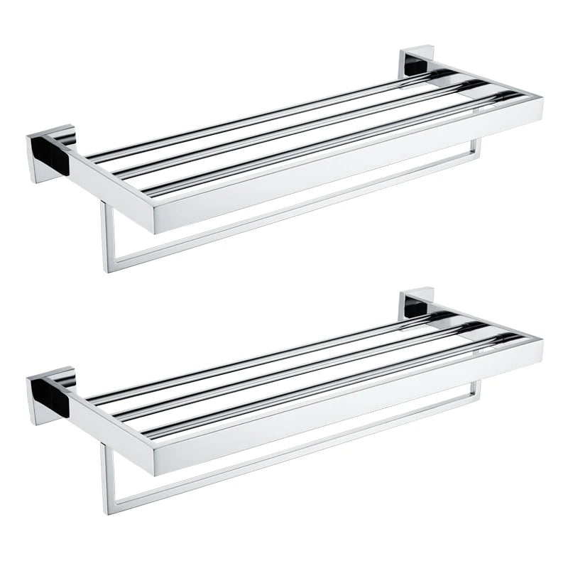 23 Inch Bathroom Double Towel Rail Rack Bar Shelf Wall Mounted Stainless Steel Polished Towel Storage Rack Shelf