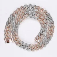 JINAO New 18MM Maimi Cuban Link Chain Necklace &Rose Color Iced Out Cubic Zircon Hip Hop Jewelry For Men Women Gift