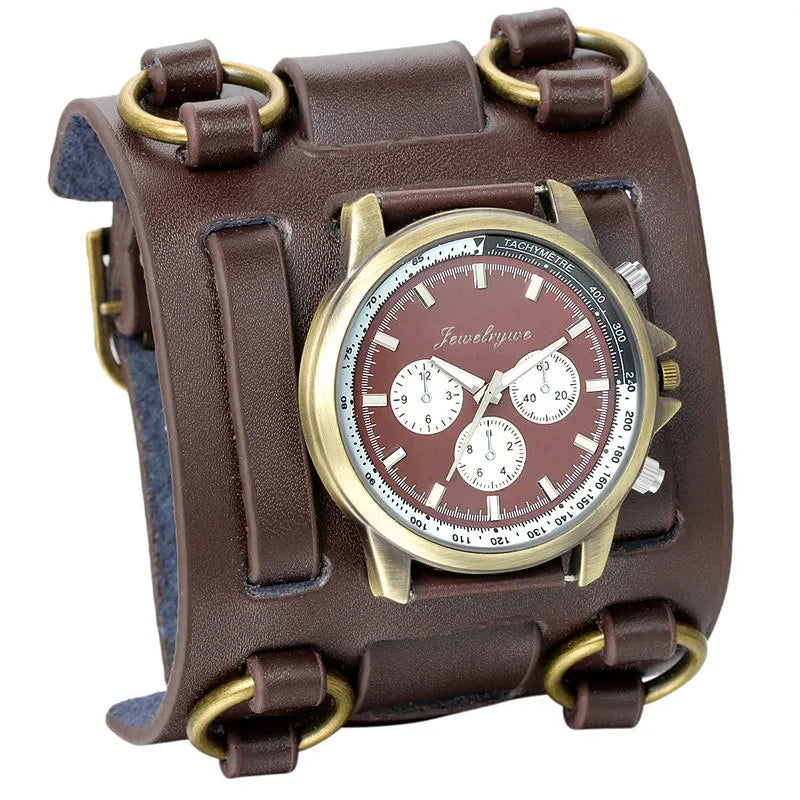 LANCARDO Men's Watches Punk Retro Tachymetre Wide Strap Watch Male Reloj Clock Leather Bracelet Quartz Military Man WristWatch