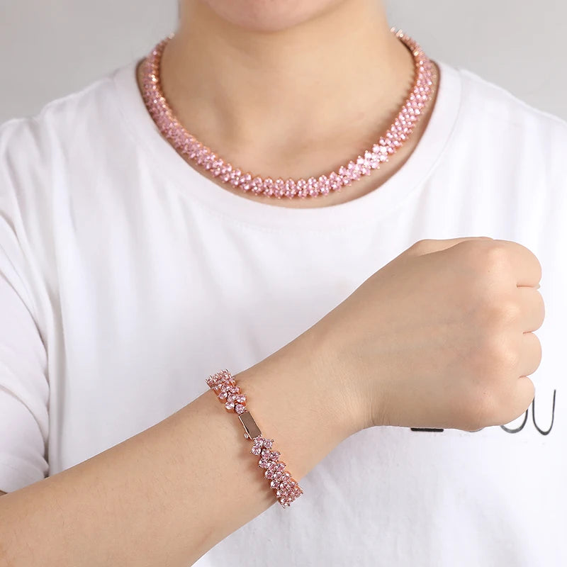 Hip Hop 10MM Bling Iced Out Rose Tennis Chain CZ Copper Setting AAA+ Cubic Zirconia Stones Chain Gold For Men Women Jewelry