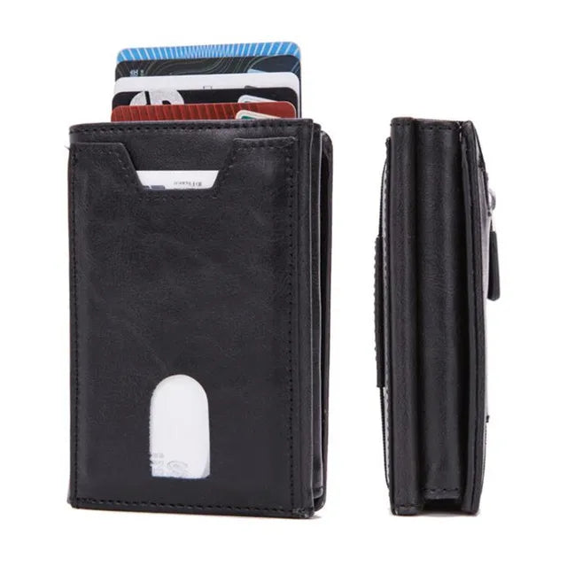 Zciti PU Leather Wallet Multifunctional Men Clutch Carbon Fiber Card Holder RFID Blocking Case Metal Box Female Bag Card Holder