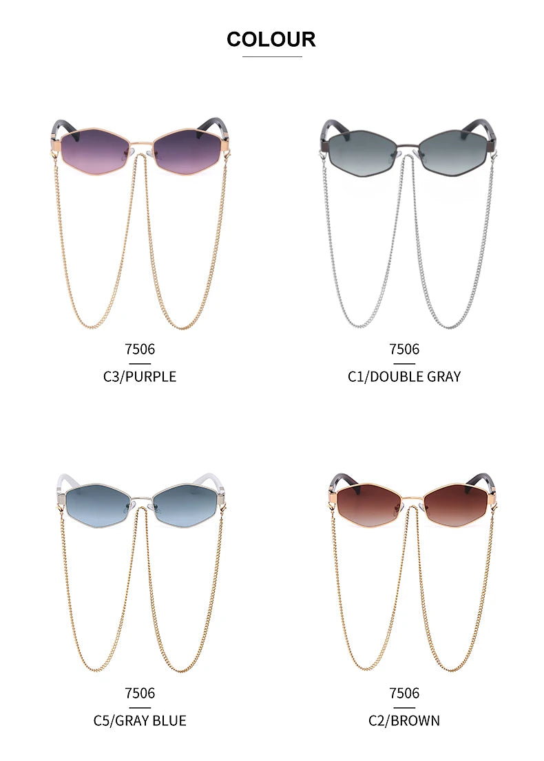 Sexy Small Frame Hexagon Sunglasses Women With Chain 2025 Luxury Brand Designer Punk Sun Glasses For Ladies Shades Gafas De Sol