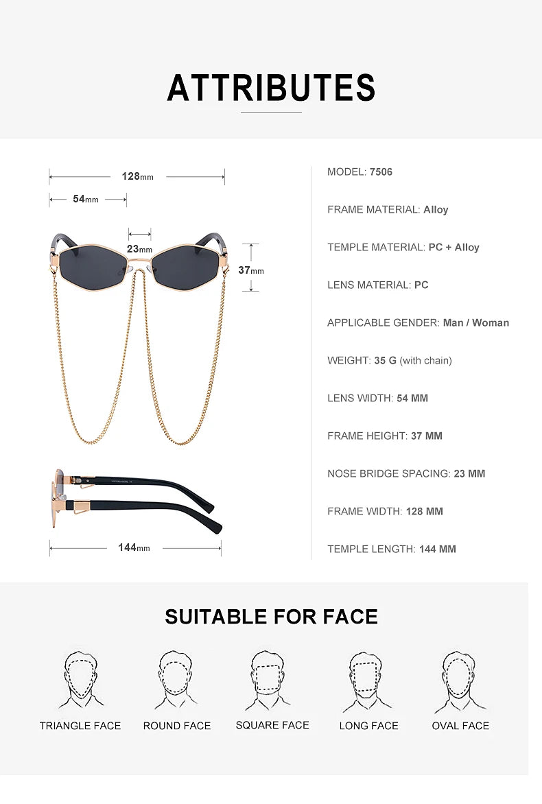 Sexy Small Frame Hexagon Sunglasses Women With Chain 2025 Luxury Brand Designer Punk Sun Glasses For Ladies Shades Gafas De Sol