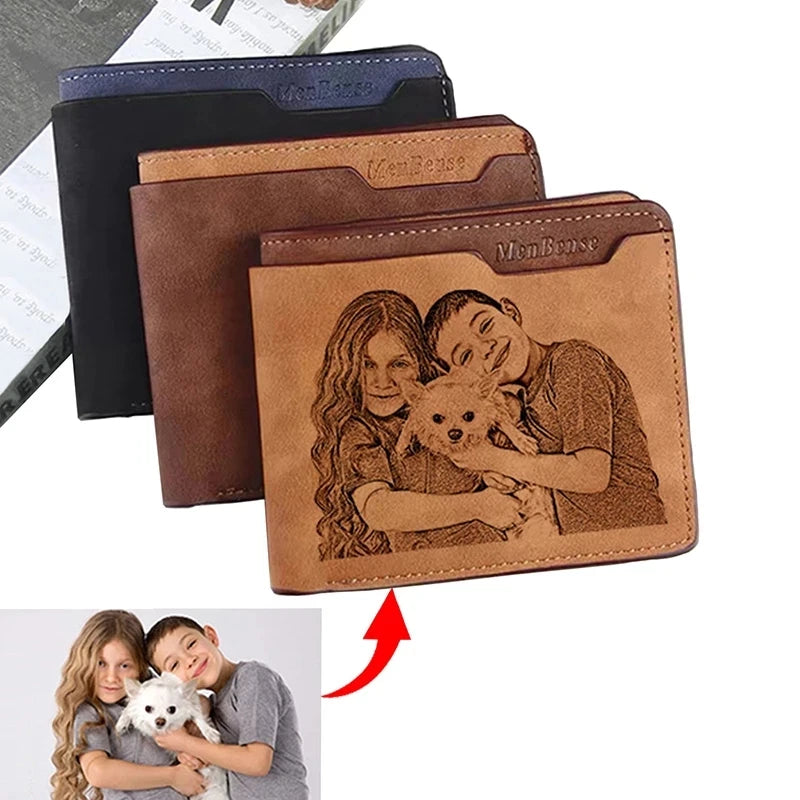 Engraving Wallet Men's Double Frosted Waterproof Short Multifunctional  Fashion Casual Wallet Customize Picture Purse Gift