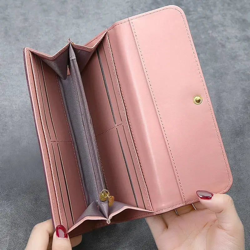 Women's Photo Engraved Trifold Photo Wallet Women's Wallet Long Scrub Retro Multi-function Clasp Clutch Cover High Capacity