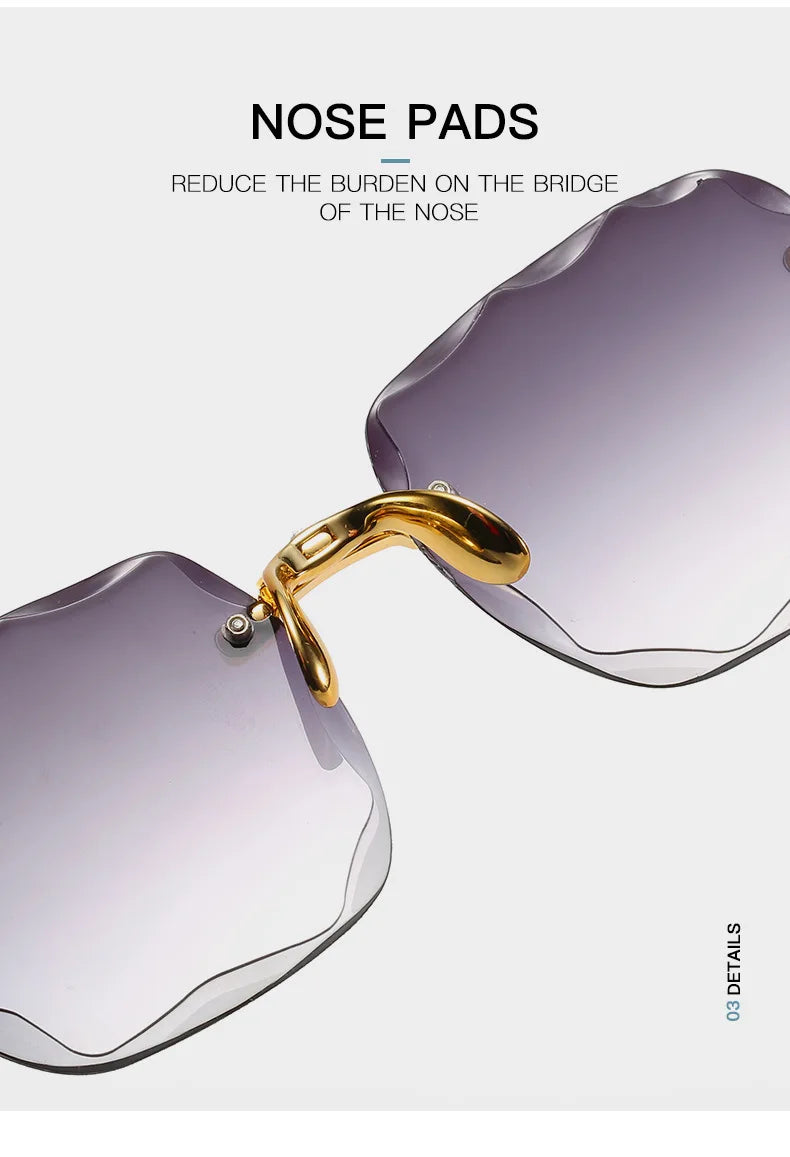 Square Rimless Sunglasses Women Luxury Brand Designer Summer Red Glasses Fashion Sun glasses For Men UV400 Shades Oculos