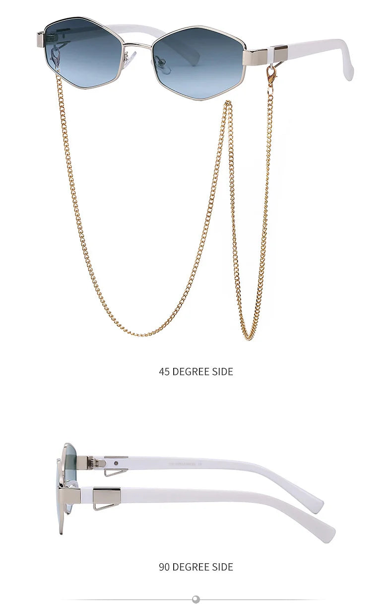 Sexy Small Frame Hexagon Sunglasses Women With Chain 2025 Luxury Brand Designer Punk Sun Glasses For Ladies Shades Gafas De Sol