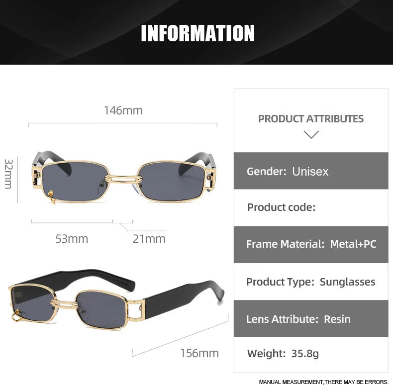 Fashion Punk Square Sunglasses Women Luxury Brand Small Frame Sun Glasses Female Rectangle Metal Mirror Oculos De Sol Feminino