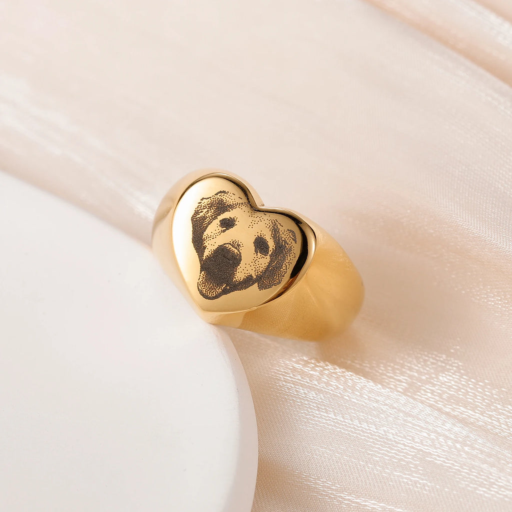Signet Custom Pet Portrait Ring Personalized Minimalist Rings Gifts for Pets Dog Ring Signet Ring Jewelry Dog Pet Lover Gifts