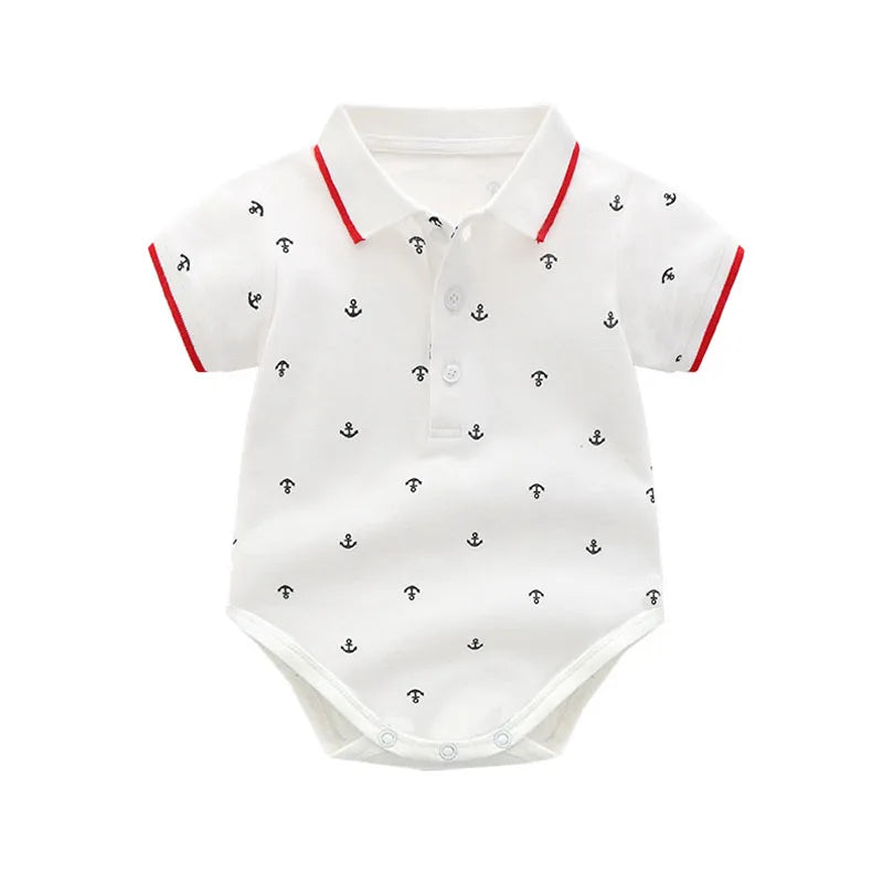 Newborn Baby Boy Clothes Suit with Hat Short Sleeves Boys Romper Outfits Cotton Set Printed Infant Kids Summer Clothing