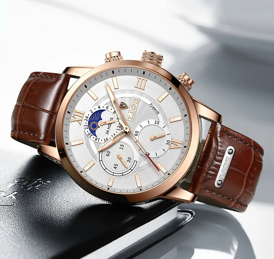 2025 New Mens Watches LIGE Top Brand Luxury Leather Casual Quartz Watch Men's Sport Waterproof Clock Watch Relogio Masculino+Box