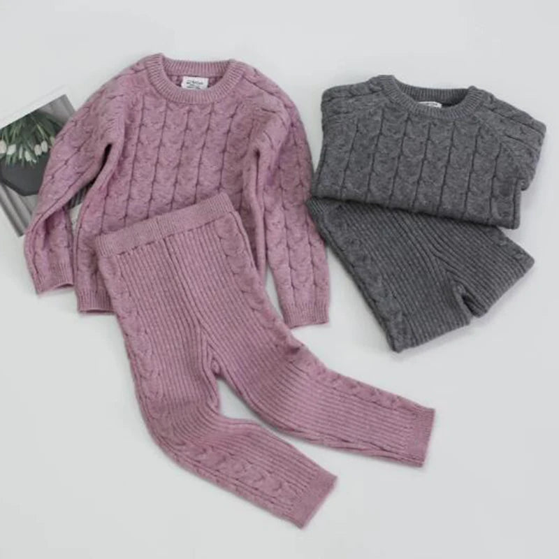 Infant Baby Boys Girls Knit Base Shirt Long Sleeve Top + Pants Clothing Sets Autumn Winter Kids Pure Color Boy Girl Suit Clothes