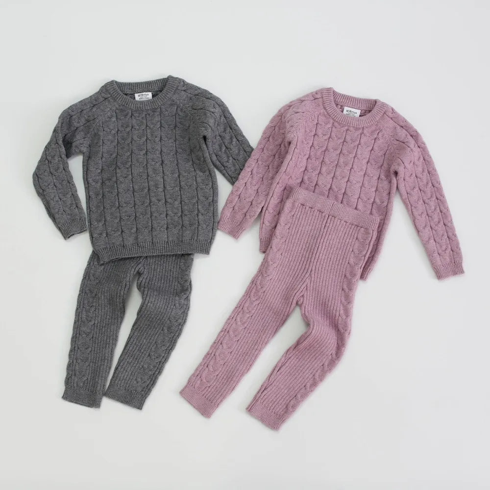 Infant Baby Boys Girls Knit Base Shirt Long Sleeve Top + Pants Clothing Sets Autumn Winter Kids Pure Color Boy Girl Suit Clothes