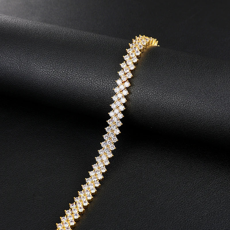 Hip Hop 10MM Bling Iced Out Rose Tennis Chain CZ Copper Setting AAA+ Cubic Zirconia Stones Chain Gold For Men Women Jewelry