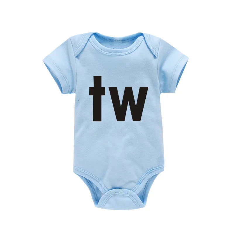 TW &amp; IN Letter Print Newborn Infant Baby Boys Girls Black Bodysuit Twins Romper Jumpsuit Outfits Hipster Baby Clothes 0-24M