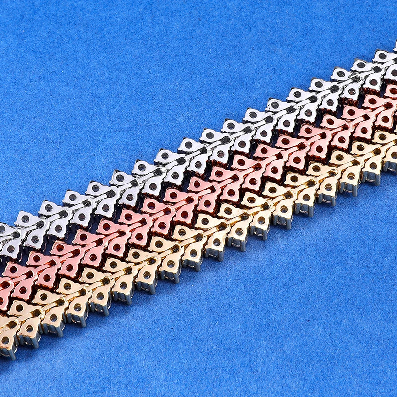 Hip Hop 10MM Bling Iced Out Rose Tennis Chain CZ Copper Setting AAA+ Cubic Zirconia Stones Chain Gold For Men Women Jewelry