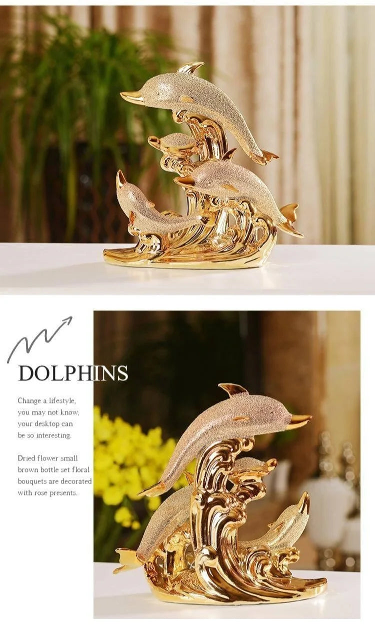 Wedding Decor Crafts Ceramic Creative Room Decoration Handicraft Gold Animal Porcelain Figurines Decorations