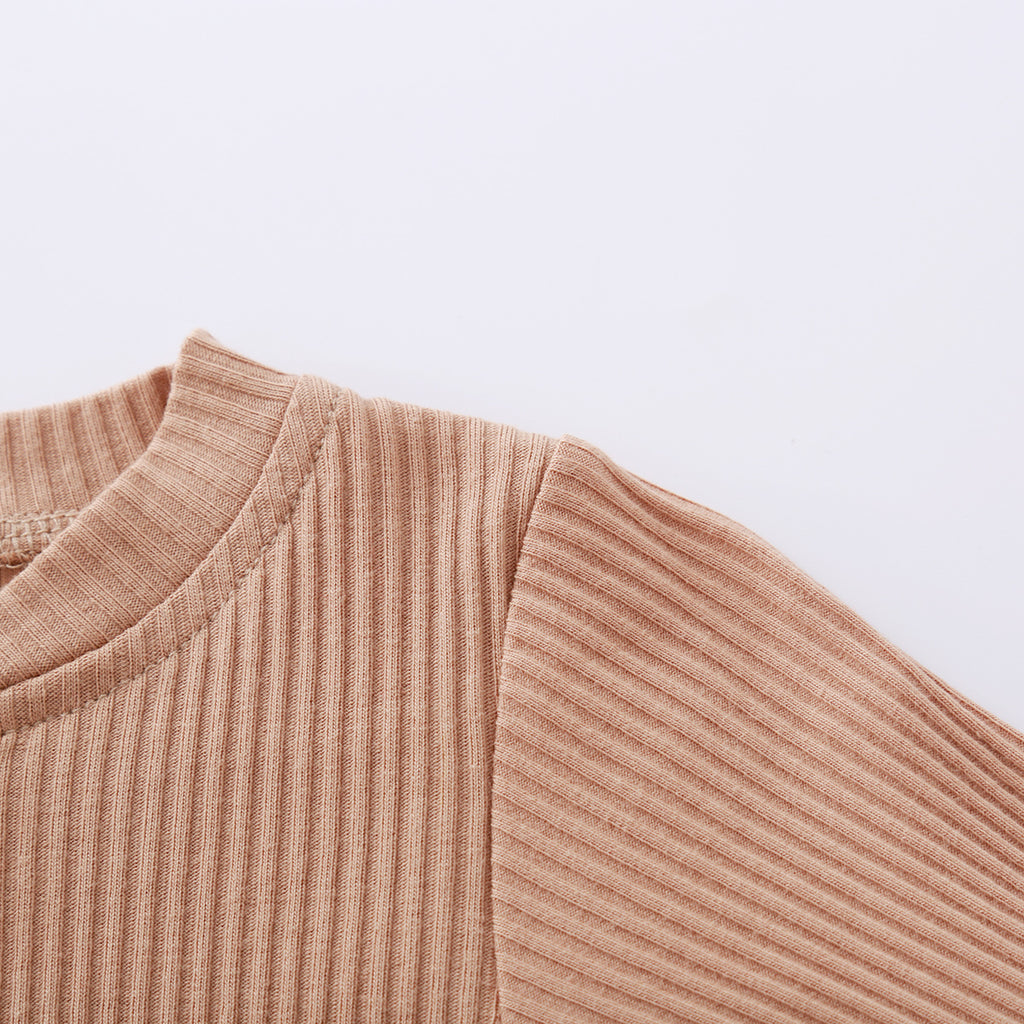 Infant Baby Knit Outfits Suits Buttons O-neck Ribbed solid clothes Long Sleeve Bodysuits Romper Top + Elastic Long Pant