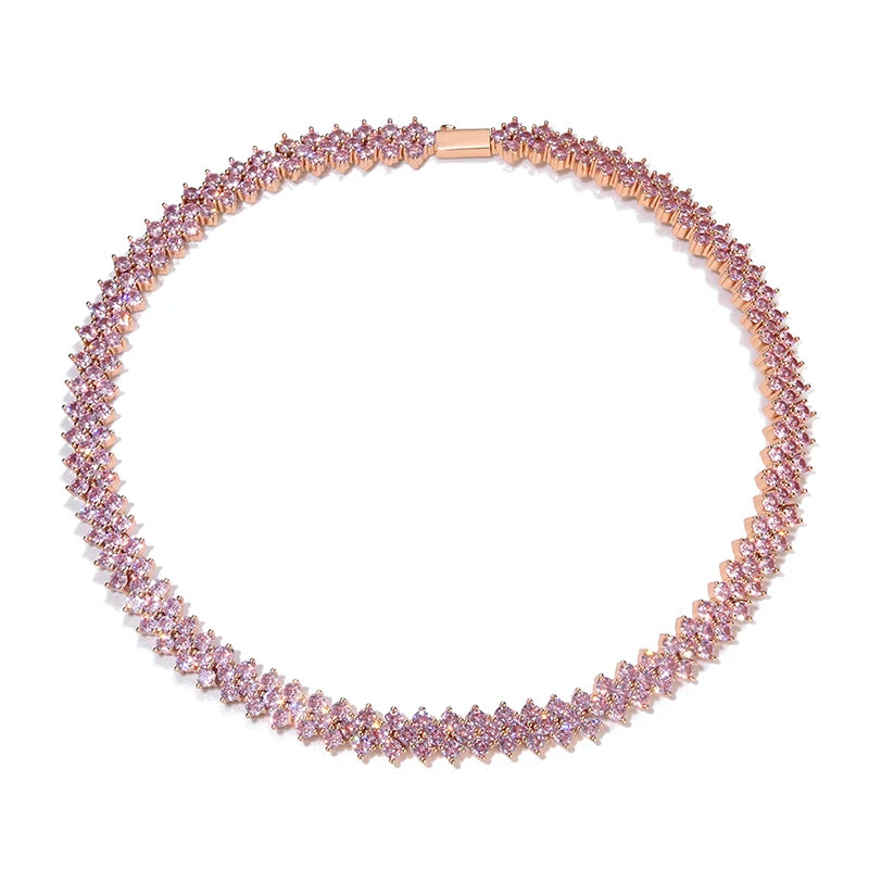 Hip Hop 10MM Bling Iced Out Rose Tennis Chain CZ Copper Setting AAA+ Cubic Zirconia Stones Chain Gold For Men Women Jewelry