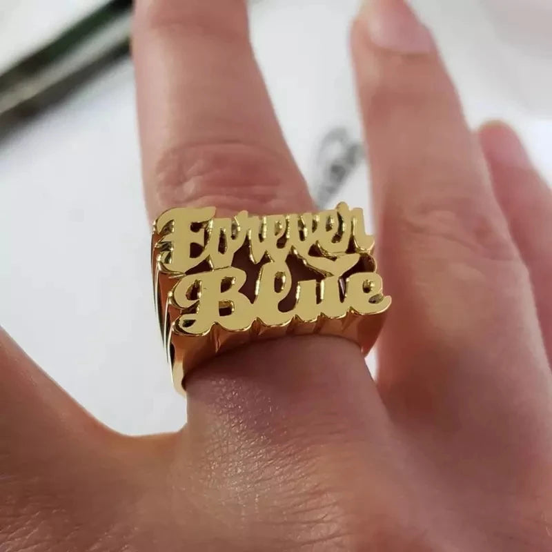 Personalized Ring Name Rings Personalized Letter Gold-Plated Personalized Carved Double Finger Name Ring