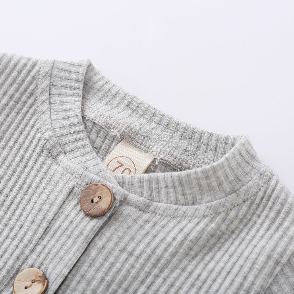 Infant Baby Knit Outfits Suits Buttons O-neck Ribbed solid clothes Long Sleeve Bodysuits Romper Top + Elastic Long Pant