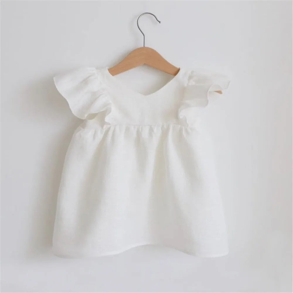 Newborn Girls Summer Clothes Linen Striped Baby Girl Dress For 0-3Y Toddler Girls Clothes Baby Birthday Party Dress