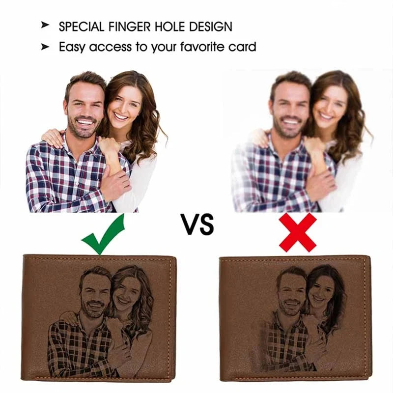 Customized Picture Wallet Men Business Short Ultra-Thin Fashion Bi-Fold Diy Personality Photo Carved Text Purse Anniversary Gift