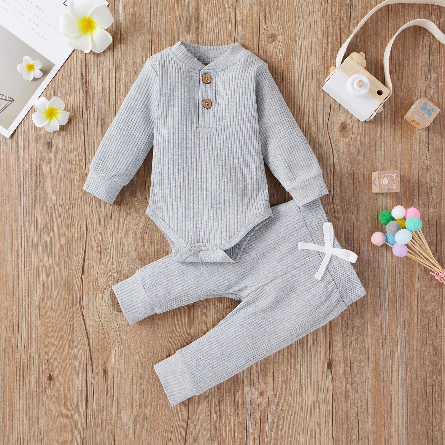 16 Colors Baby Solid Knit Sets Newborn Infant Girls Boys Fall Winter Long Sleeve Romper + Elastic Pants Toddler Outfit 0-24M
