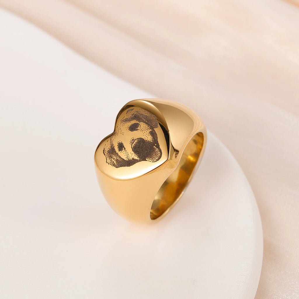 Signet Custom Pet Portrait Ring Personalized Minimalist Rings Gifts for Pets Dog Ring Signet Ring Jewelry Dog Pet Lover Gifts