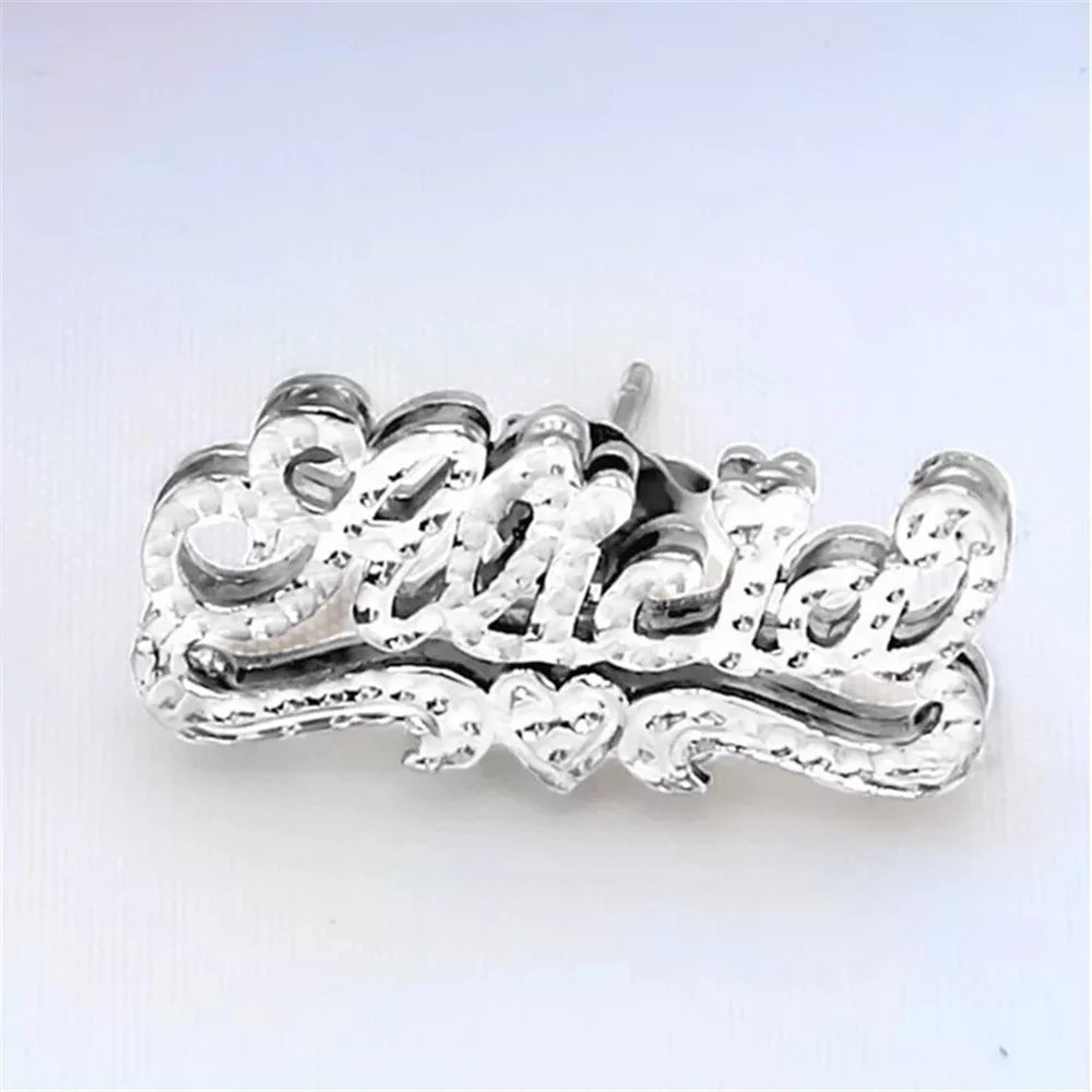 Double Layer Nameplate Earrings Personalized Custom Name Two-Color Ear Studs For Women Letter Name Earrings