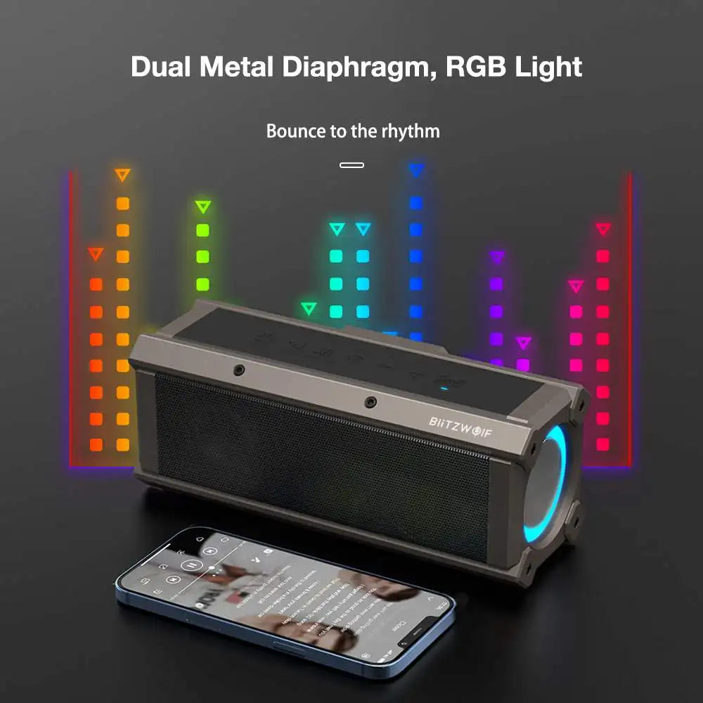 BlitzWolf BW-WA3 100W bluetooth Speaker Quad Drivers Dual Diaphragm Deep Bass RGB Light TWS 5000mAh IPX5 Waterproof Speakers