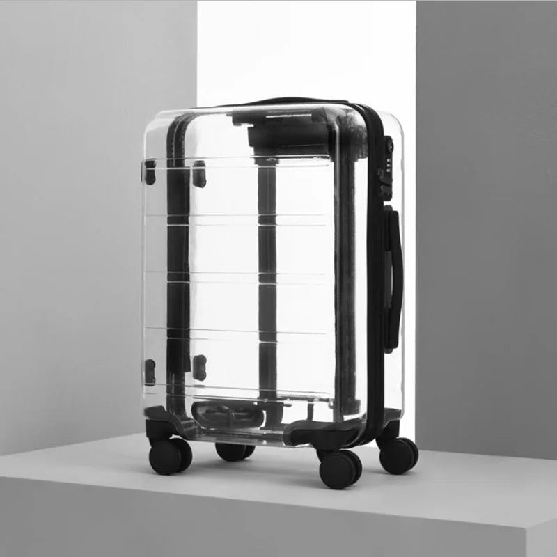 New Latest Luxury Transparent Suitcase Fashion Brand Rolling Luggage Boarding Trolley Case Men/Women Carry On Luggage Travel Box
