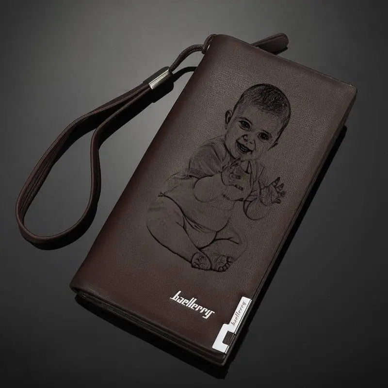 Custom Photo Engraved Wallet Long Section Leather Men Wallets Quality Zipper Large Capacity Big Brand Luxury Wallets For Men