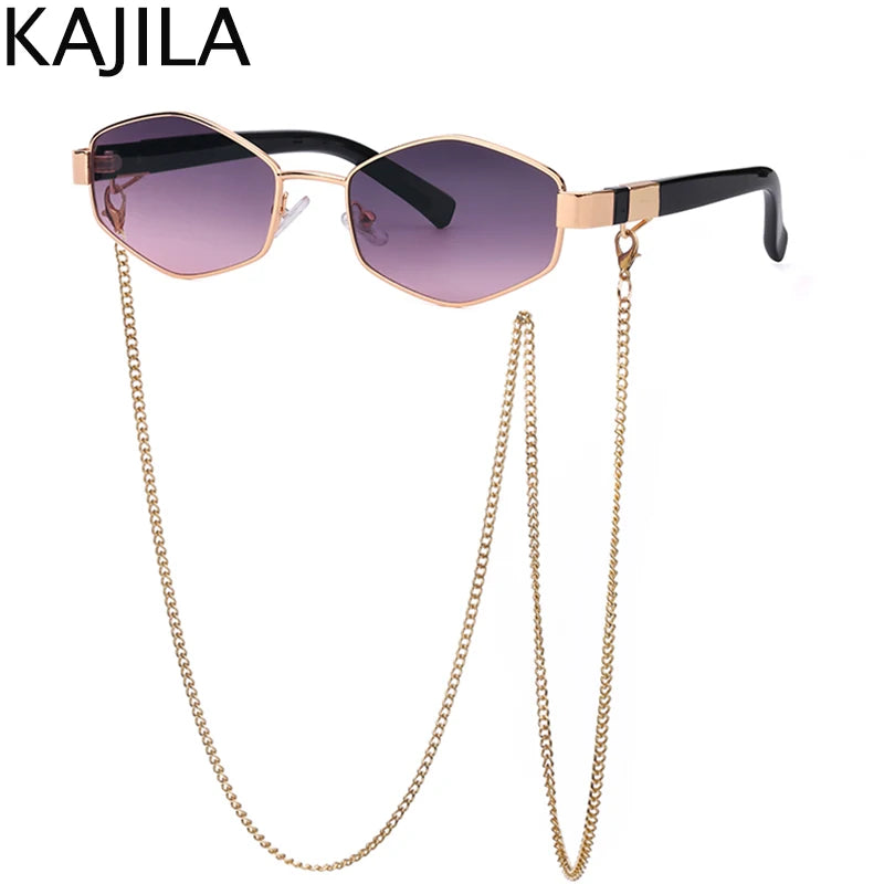 Sexy Small Frame Hexagon Sunglasses Women With Chain 2025 Luxury Brand Designer Punk Sun Glasses For Ladies Shades Gafas De Sol