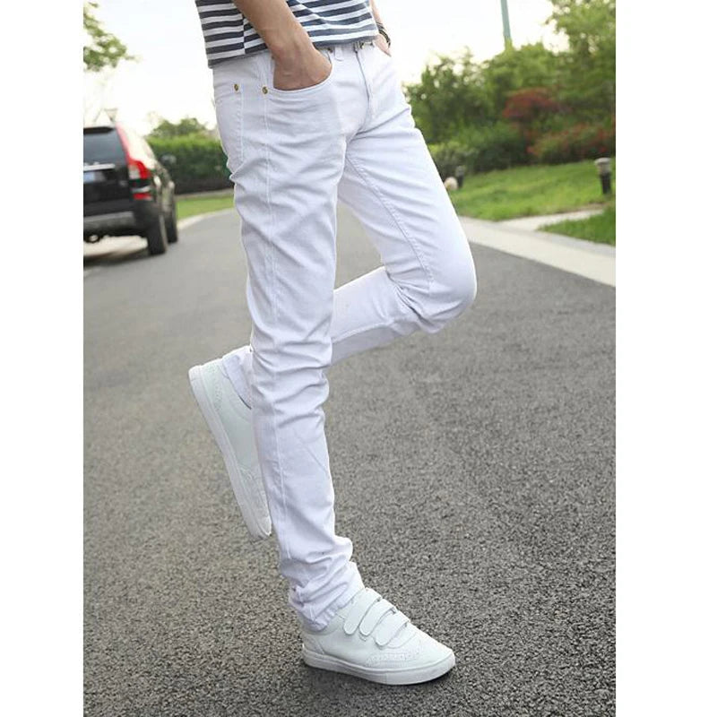 Hot 2021 Mens Pants Fashions Men Casual Denim School Cowboy Black/White Skinny Jeans Men Stretch Boy Teenagers Pencil Pants Men