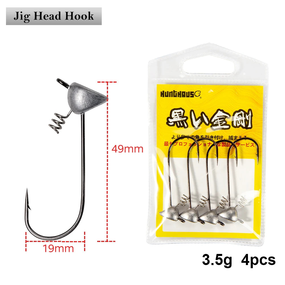 Hunthouse 3.5g 5g 6.5g 4pcs/bag shaky head jigs Soft Fishing hook Flat-Faced Shakey Jig Fishing Tackle for Lure Accessories