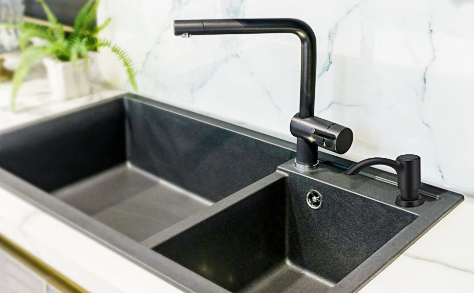 Samodra Nickel Soap dispenser Black Kitchen sink Counter Liquid Soap Dispenser Bottle kitchen accessories 360ml  Built in Pumps