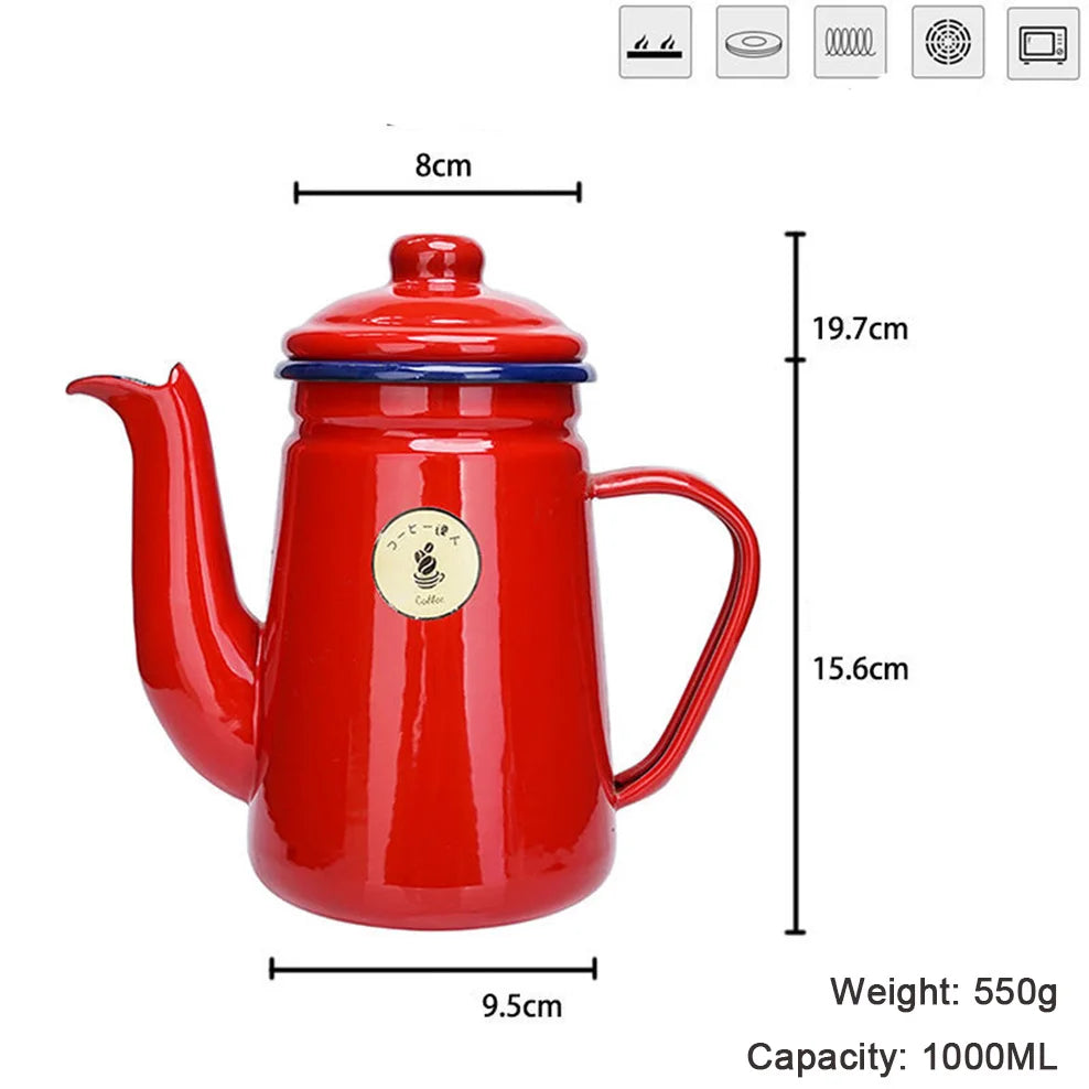1.1L, Enamel hand brewing coffee pot,  Japanese style large capacity cold kettle, Narrow mouth oil can for kitchen, Coffee tool