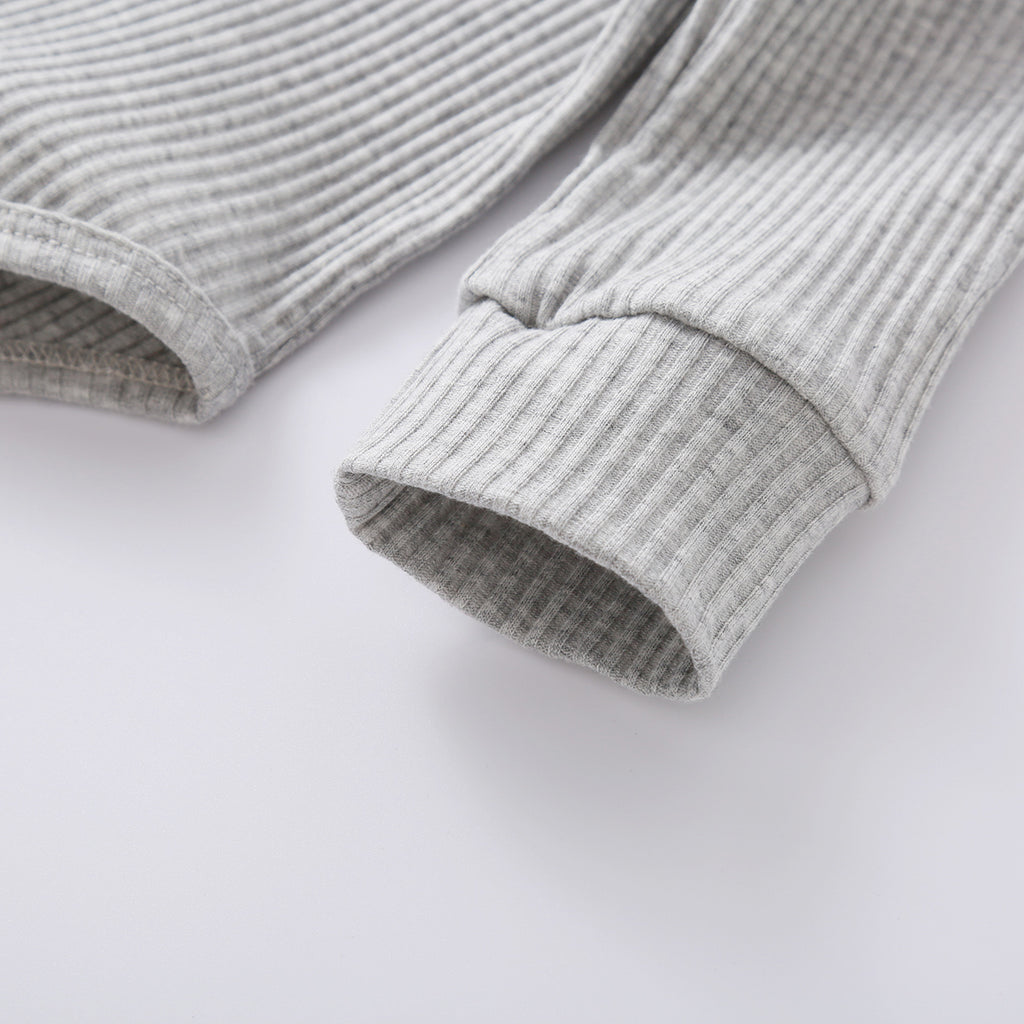 Infant Baby Knit Outfits Suits Buttons O-neck Ribbed solid clothes Long Sleeve Bodysuits Romper Top + Elastic Long Pant