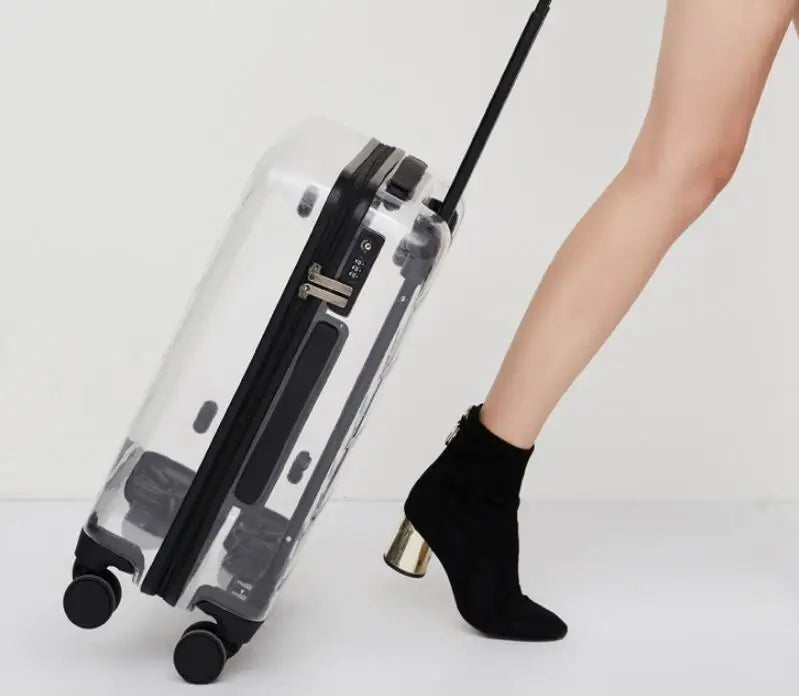 New Latest Luxury Transparent Suitcase Fashion Brand Rolling Luggage Boarding Trolley Case Men/Women Carry On Luggage Travel Box