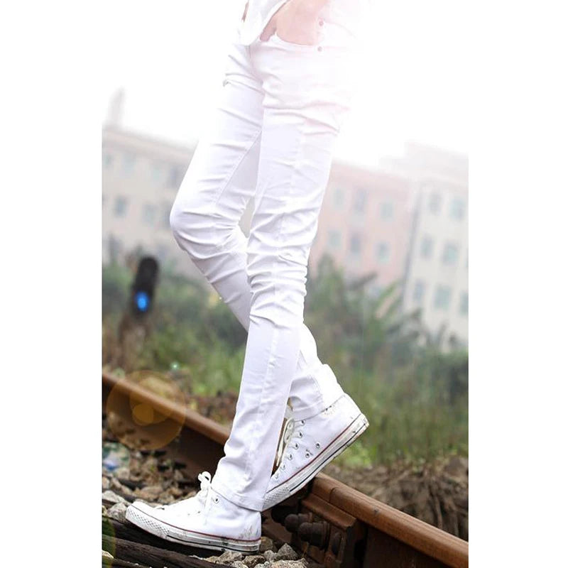 Hot 2021 Mens Pants Fashions Men Casual Denim School Cowboy Black/White Skinny Jeans Men Stretch Boy Teenagers Pencil Pants Men