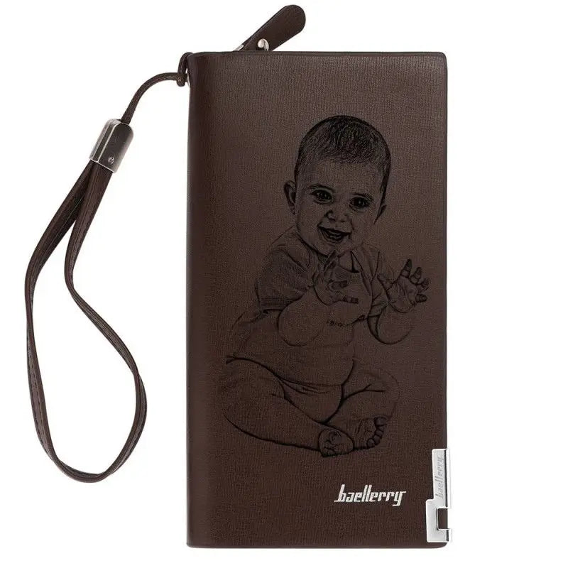 Custom Photo Engraved Wallet Long Section Leather Men Wallets Quality Zipper Large Capacity Big Brand Luxury Wallets For Men