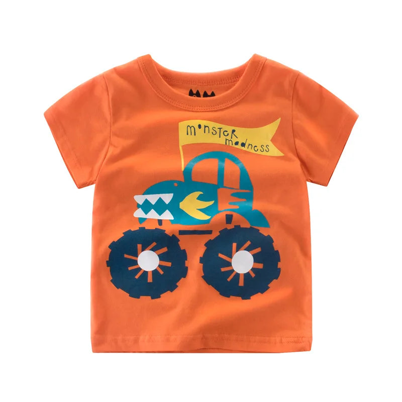 Baby Boys Clothes T-Shirts for 1 2 3 4 5 6 7 8 Years 100% Cotton Short Sleeve Car Bus Fire Truck Cartoon  Kids Summer Clothing