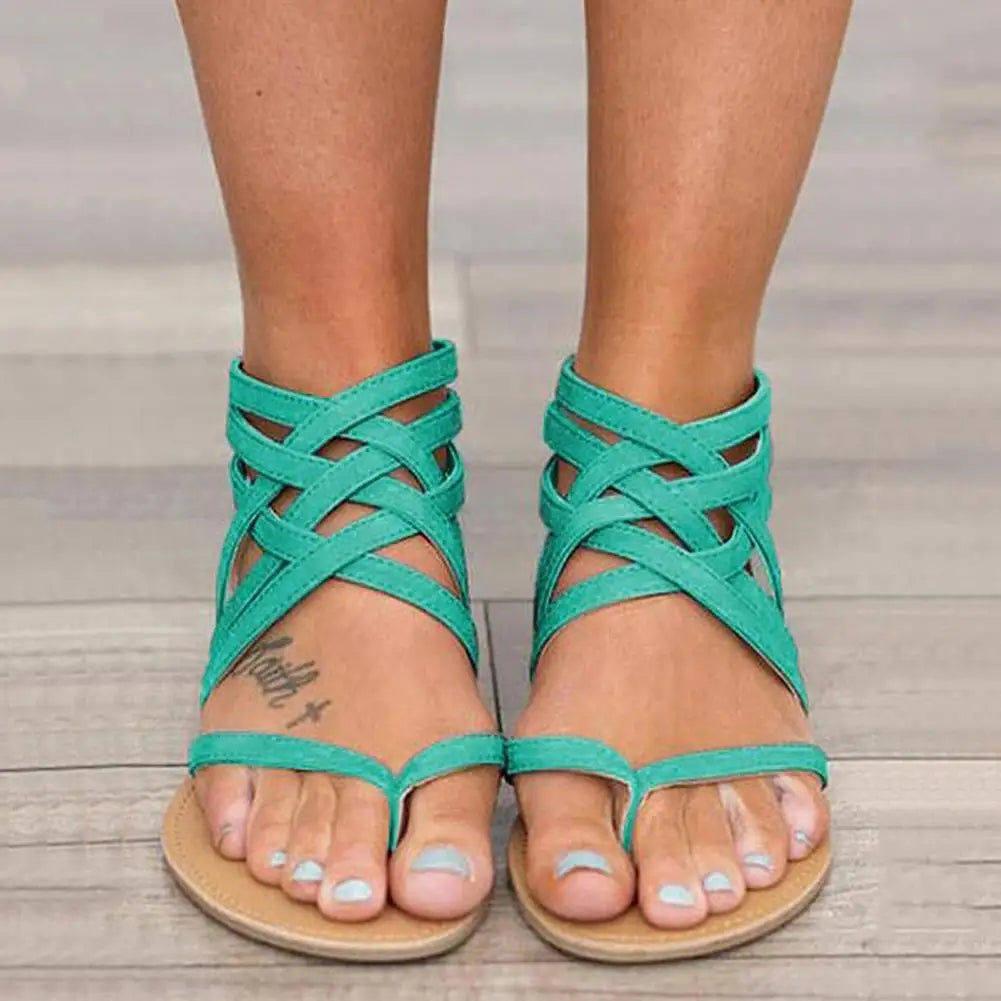 Sandals Flat Sandals Open Toe Roman Summer Beach Shoes For Women Summer Ladies Fashionable Shoes Casual Solid Color