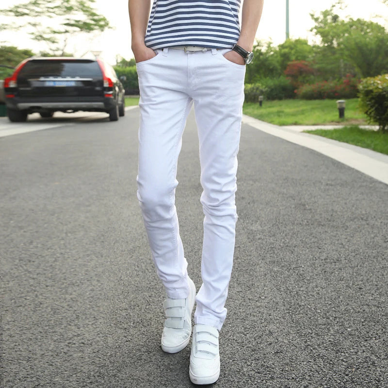 Hot 2021 Mens Pants Fashions Men Casual Denim School Cowboy Black/White Skinny Jeans Men Stretch Boy Teenagers Pencil Pants Men