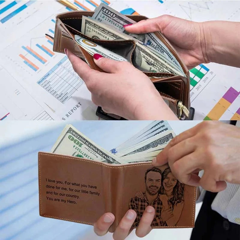 Customized Picture Wallet Men Business Short Ultra-Thin Fashion Bi-Fold Diy Personality Photo Carved Text Purse Anniversary Gift