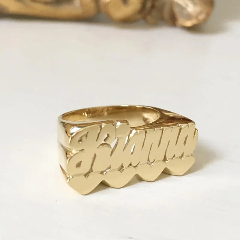 New Personality Hip Hop 3D Custom Name Ring with Hearts Women Customized Letter Ring Gold Fashion Punk Ring Christmas Gift
