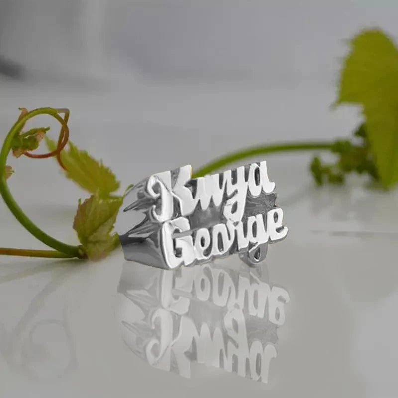 Personalized Ring Name Rings Personalized Letter Gold-Plated Personalized Carved Double Finger Name Ring