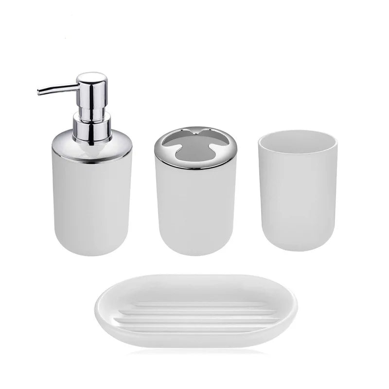 4pcs/Set Plastic Bathroom Set Toilet Brush Holder Toothbrush Glass Cup Soap Dispenser Soap Dish Bathroom Accessories